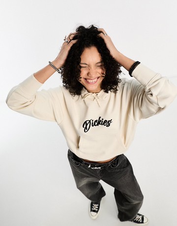 Dickies mayetta hoodie with script central logo in stone-Neutral