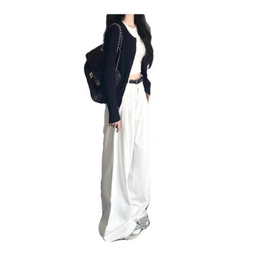 白色闊腿牛仔褲女春秋2026新款寬松顯瘦高腰垂感直筒拖地褲子春秋