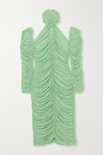 AZ Factory - + Ester Manas Open-back Ruched Stretch-mesh Midi Dress - Turquoise - FR36