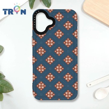 TRON IPHONE 16 PLUS 幾何復古花磚B款 MAGSAFE 磁吸 防摔 太空殼 透黑 手機殼