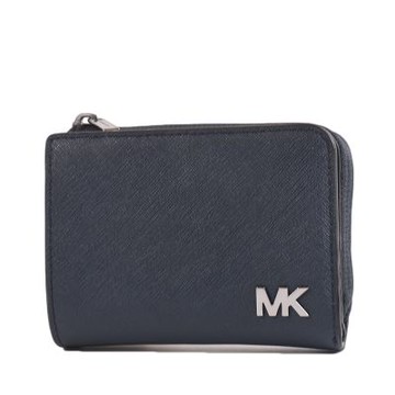 MICHAEL KORS 男款 防刮零錢袋對開釦式短夾-藍色