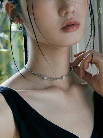 Catseye-stars Beads Necklace (Silver)