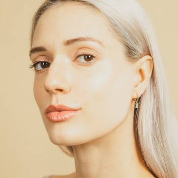 清澈長方形水晶吊墜耳扣 - 18K耳環 -皓鑽 - 金色耳環 - 銀色耳環