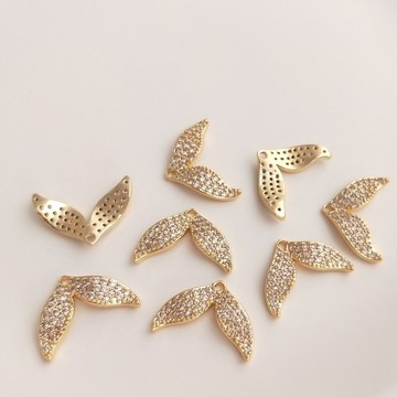 Ala--滿鋯魚尾吊飾14K鍍金保色鯨魚美人魚尾巴吊墜手工diy飾品耳飾配件