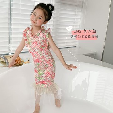 2023新款女童泳衣可愛美人魚長裙游泳衣網紅兒童中小童連體泳裝