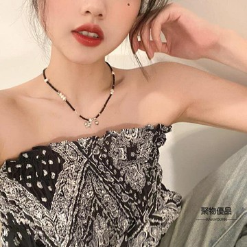 夏季辣妹蝴蝶珍珠串珠項錬女鎖骨錬高級【聚物優品】