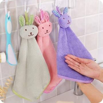 擦手巾 抹布 毛巾 超吸水擦手巾 手帕 可掛式珊瑚絨 廚房 浴室 掛式擦手巾 創意可愛兔子♚MY COLOR♚【Z029】