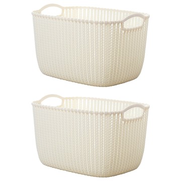 仿藤編收納籃 2個  大(32 x 22 x 22cm)  米白色  1組