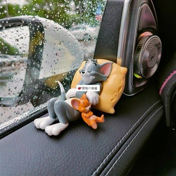 可開發票☆桃園出貨💕卡通車內裝飾品可愛桌面小玩偶貓和老鼠車載擺件湯姆傑瑞汽車擺件