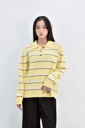 (XL) napkin質感針織條紋黃色長袖上衣