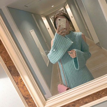 2020秋季新款名媛小香風甜美毛衣裙子秋冬針織露肩打底連衣裙女裝