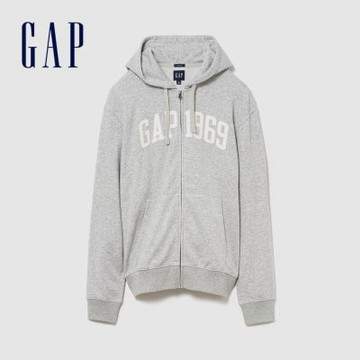 【GAP】法式毛圈布寬鬆 Gap 1969 Logo 拉鍊帽T-淺麻灰/玉米黃/無月黑/帆船藍/復古深藍(898689)