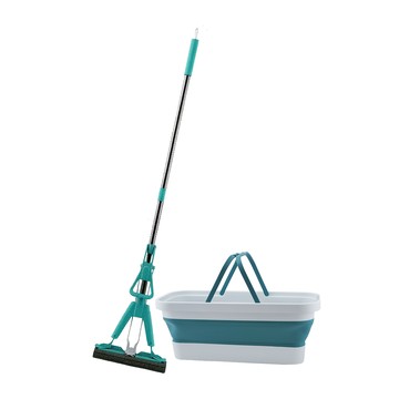 輕量型免沾手吸水膠棉拖把x1支+多用途水桶x1只