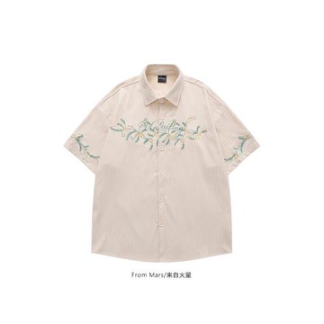 From Mars 花映夏光 國潮復古花藤刺繡夏季新款寬松百搭短袖襯衫
