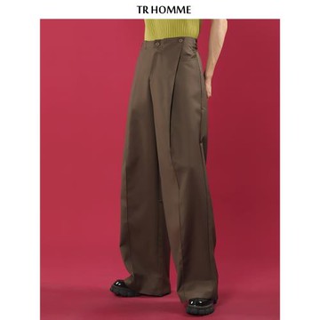 TRHOMME 秋季新款高腰西褲男寬松加長拖地純色輕熟風垂感闊腿褲