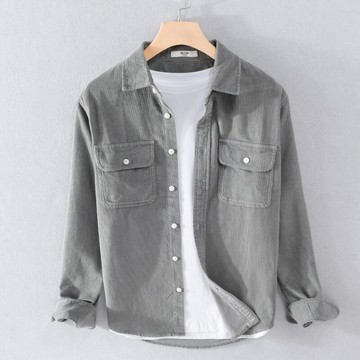 現貨+預購 襯衫長袖上衣-簡約雙口袋純棉燈芯絨男裝3色74jt73【獨家進口】【米蘭精品】