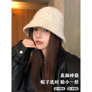 復古鉤花針織漁夫帽女秋冬季韓系純色帽子女顯臉小護耳盆帽大頭圍