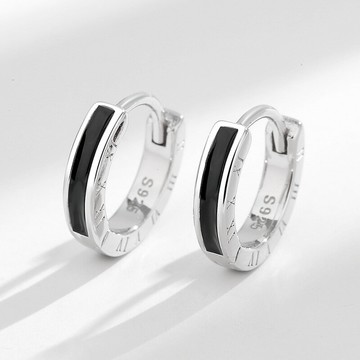 耳環男 男飾品 耳飾 s925純銀黑色滴膠耳扣男士高級感羅馬數字女耳圈輕奢小眾時尚男款『ZW8940』