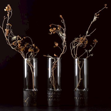 再生大理石。摺紙系列。花器。黑