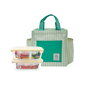 LocknLock 樂扣樂扣 積木耐熱玻璃保鮮盒二入餐袋組  2個容器 + 2個蓋子 + 餐袋  1組