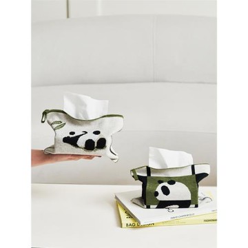 莫語 熊貓紙巾袋 ins可懸掛竹趣園針織紙巾收納盒 桌面抽紙裝飾袋