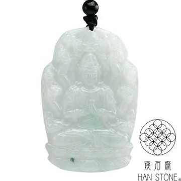 【漢石齋】天然翡翠A貨 千手觀音玉佩吊墜 細糯種飄花(38*56*6mm)