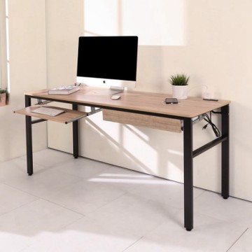 BuyJM 低甲醛漂流木色一抽一鍵附筆筒插座160公分工作桌160x60x79公分