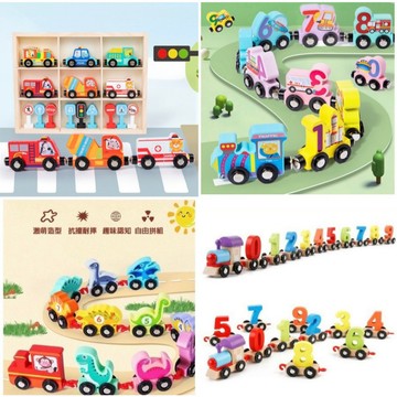 現貨〔積木玩具E2A】磁性小火車數字認知玩具 ♥ 恐龍動物連結火車 交通標誌配對 ♥ 益智拼裝 手眼協調 幼兒早教
