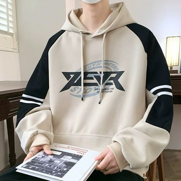 加絨衛衣男 秋冬新款 美式 字母印花 運動 休閒 連帽 上衣 潮牌 青少年 撞色 大學T（LYw04)【壹號站】