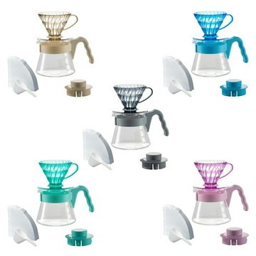 《HARIO》限量套組 樹脂濾杯*1+咖啡壺*1+濾紙40張入*1+量匙*1(自然米/海洋藍/薄荷綠/玫瑰粉/摩登灰)