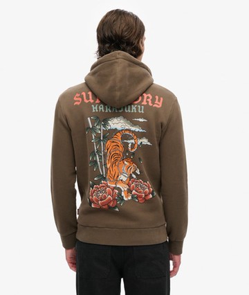 Superdry Men's Tattoo Graphic Hoodie Khaki Size: M