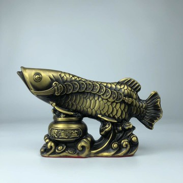 金錢如意魚純銅如意聚寶盆金龍魚年年有魚家居裝飾品店鋪開業禮品