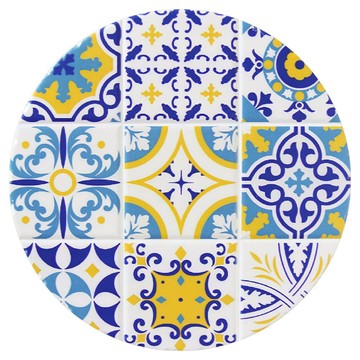 TROMSO 西班牙復古花磚陶瓷隔熱墊 九宮格凹槽設計 吸濕排熱 邊緣打磨不割手  藍色  1個