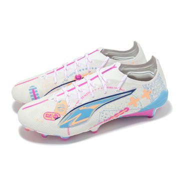 Puma 足球鞋 Ultra 5 Ultimate Vol Up FG 男鞋 天然草坪 白 粉紅 10806301