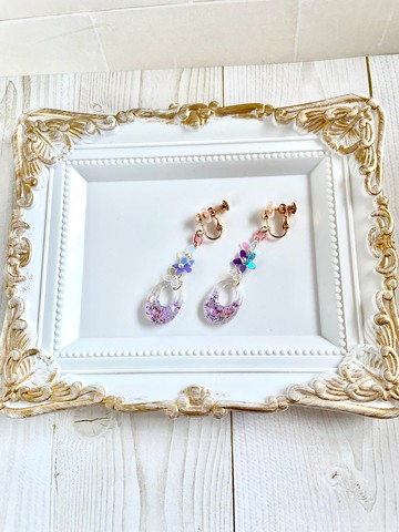 乾花和極光花耳環　串珠　瘸腿