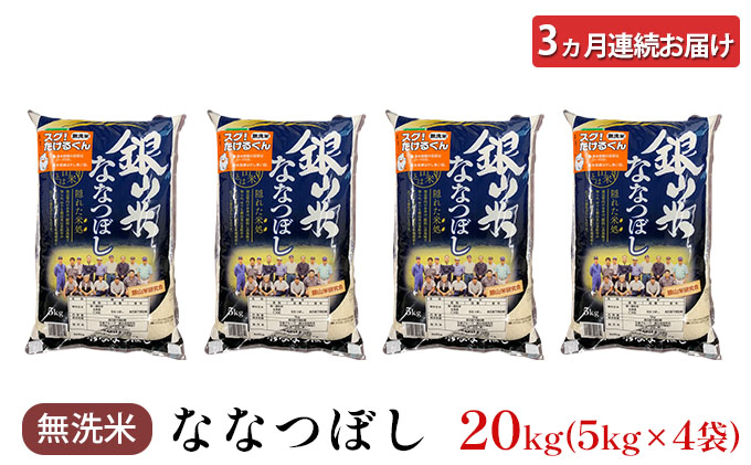 3ヵ月連続お届け　銀山米研究会の無洗米＜ななつぼし＞20kg