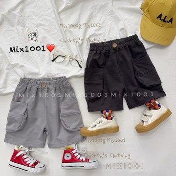 🌈✨mix1001小木釦側邊大口袋棉短褲✨兒童特調色系大口袋短褲5-17