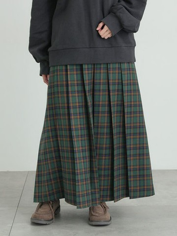 素面/格紋防靜電設計百褶長裙(0F001490810) - Samansa Mos2