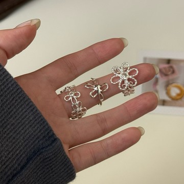 （合金戒三件7折）花朵系列戒指D7501 開口戒尺寸可調 花朵寬戒 (Puppeee)