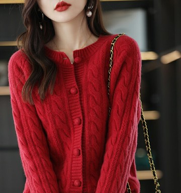 針織開衫女初秋裝2025年新款女士毛衣寬松短款上衣早秋季麻花外套鑫弘-素時衣櫥