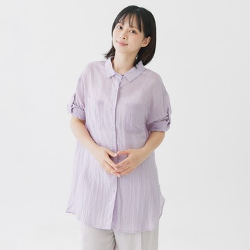 天絲捲袖罩衫 紫F