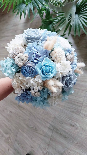 海藏設計│永生不變的愛戀。海洋藍不凋花捧花/永生花