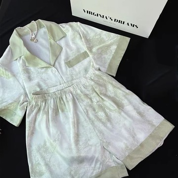 【臺灣出貨】韓系冰絲睡衣 ins夏季新款開衫睡衣 簡約網紅風短袖短褲家居服兩件套 薄款高顏值緞面絲綢睡衣女 涼感家居服