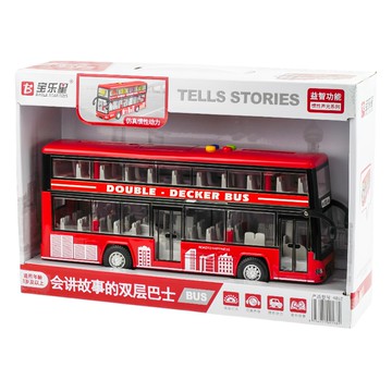 BAOLE STAR TOYS 寶樂星 車門可開/燈光音效/音樂/說故事 聲光摩輪雙層巴士公車 9852  紅色  27 x 7.5 x 11.5cm  1個