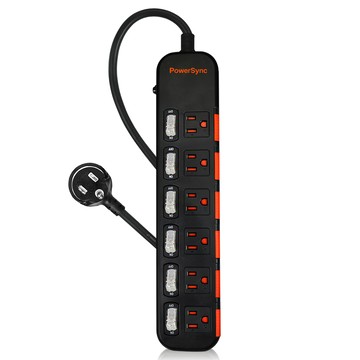 PowerSync 群加 6開6插滑蓋防塵防雷擊延長線 6孔 TPS366DN0018  黑色  1條  1.8m