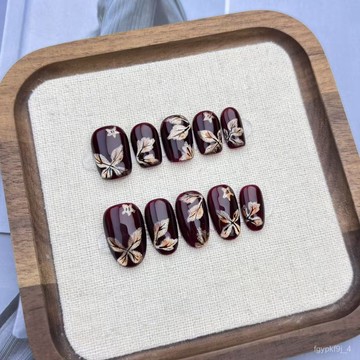 🎀可可精選🎀【枯葉蝶】ins風玻璃珠金色貓眼星空通懃日常高級顯白百搭穿戴甲手工穿戴甲顯白美甲片日常穿戴甲 ULOU