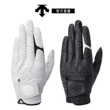 【DESCENTE】GOLF 迪桑特 男士 真羊皮壓紋左手手套 高爾夫球手套 (黑色/白色)
