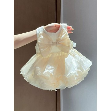 Mini baby🌷女童公主風蝴蝶結無袖連衣裙白色蛋糕裙禮服裙