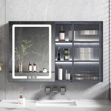開發票 浴室鏡櫃 太空鋁智能浴室鏡柜單獨鏡子衛生間玻璃門化妝鏡掛墻式除霧置物架 快速出貨