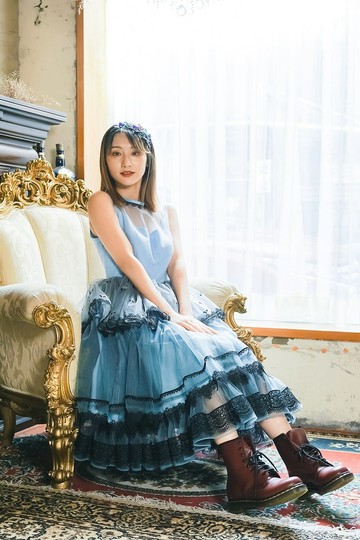 馬克是海洋女孩  藍色蛋糕裙層層蕾絲洋裝